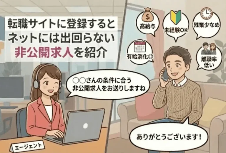 タクシー転職サイトの非公開求人を紹介する図解